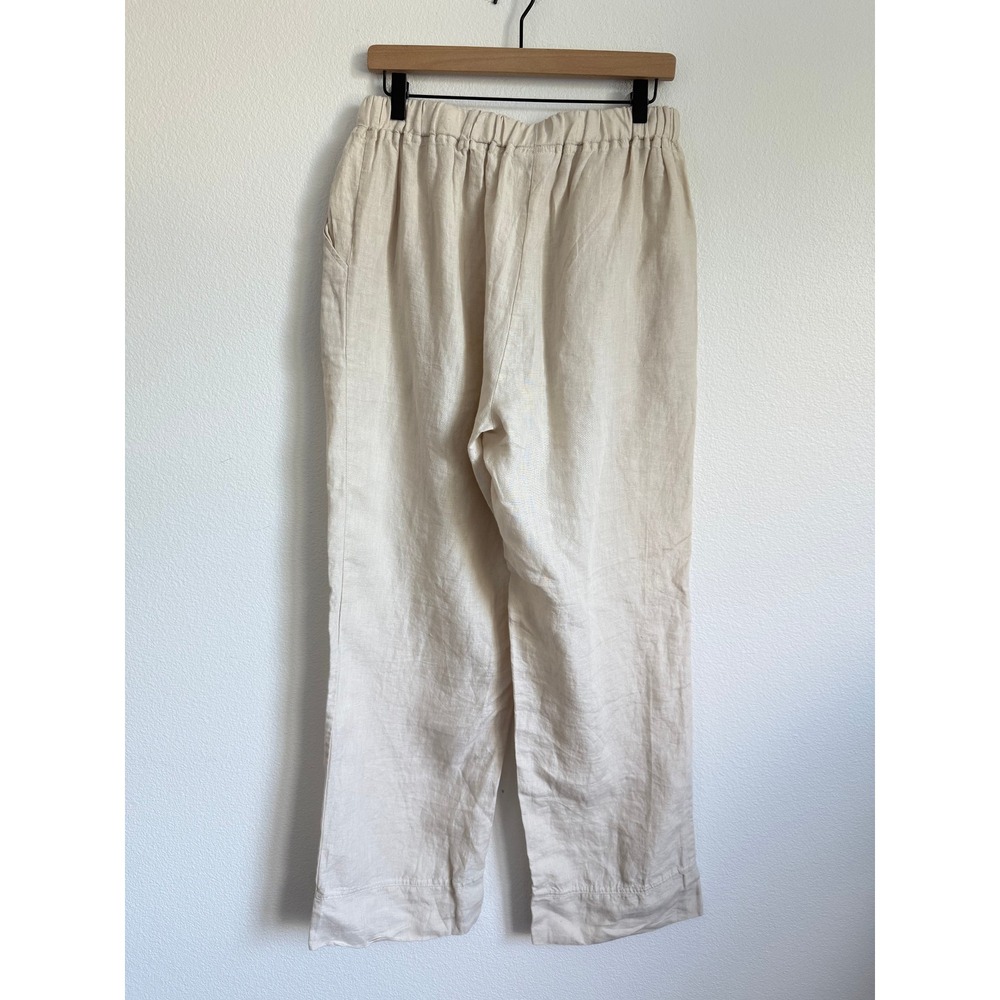 Parachute Linen Pants Large Beige Coastal Minimalist Relaxed Wide Leg Drawstring - Picture 4 of 6